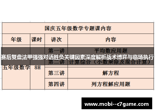 赛后复盘法甲强强对话胜负关键因素深度解析战术博弈与临场执行