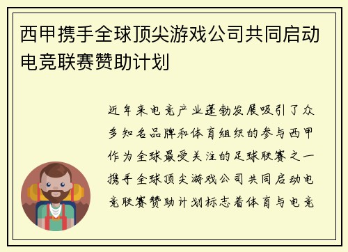 西甲携手全球顶尖游戏公司共同启动电竞联赛赞助计划 西甲携手全球顶尖游戏公司共同启动电竞联赛赞助计划