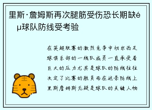 里斯·詹姆斯再次腿筋受伤恐长期缺阵球队防线受考验 里斯·詹姆斯再次腿筋受伤恐长期缺阵球队防线受考验